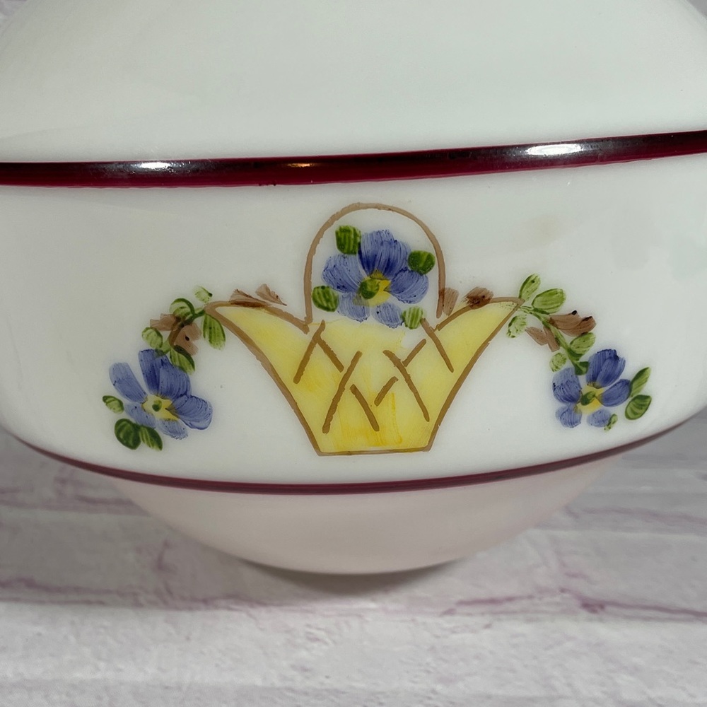 Vintage White Milk Glass Hand Painted Ceiling Light Shade - Picture 2 of 8